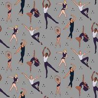 Seamless pattern with dancing women and men. Artistic concept on grey background. Flat hand drawn females and males silhouettes. Trendy print design for textile, wallpaper, wrapping vector