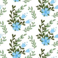 Hand drawn stylized bunch of flowers seamless pattern. Flat hand drawn colored elements on white background. Trendy print design for textile, wallpaper, interior, wrapping vector