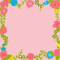 Spring abstract floral square banner template on pink color. Frame template or design print with hand drawn stylized flowers. Good for banner, background, social media graphics vector