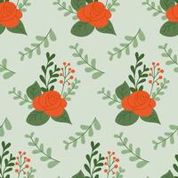 Stylized hand drawn flowers seamless pattern. Flat hand drawn colored elements on green background. Unique print design for textile, wallpaper, interior, wrapping vector