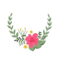 Abstract stylized hand drawn floral wreath isolated on white background. Sketchy hand drawn abstract flowers and branches. Ideal for as template for greetings, banner and background vector