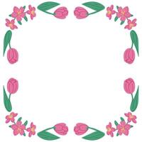 Spring square floral banner template with tulips isolated on white background. Frame template or design print with hand drawn spring flowers. Good for banner, background, social media graphics vector