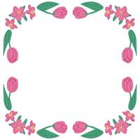 primavera cuadrado floral bandera modelo con tulipanes aislado en blanco antecedentes. marco modelo o diseño impresión con mano dibujado primavera flores bueno para bandera, fondo, social medios de comunicación gráficos vector