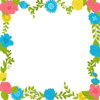 Spring square abstract flowers banner template on white background. Frame template or design print with hand drawn stylized flowers. Good for banner, background, social media graphics vector