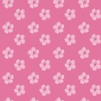 Spring seamless pattern with cherry blossom on pink background. Flat hand drawn colored flowers Unique print design for textile, wallpaper, interior, wrapping vector