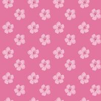 Spring seamless pattern with cherry blossom on pink background. Flat hand drawn colored flowers Unique print design for textile, wallpaper, interior, wrapping vector