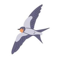 Flat hand drawn colorful swallow isolated on white background. Spring concept. Ideal for decoration, stickers, greetings, banner and background vector