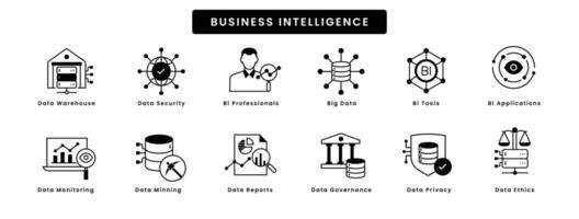 Business Intelligence Icons - A Set of High-Quality Icons for Business Intelligence like Big Data, Data Warehouse, Data Minning, Data Ethics, Data Governance, and more. vector