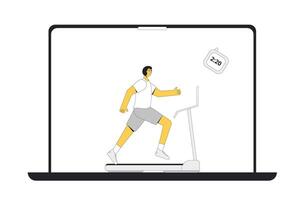 Online workout classes. Runner on treadmill at home. vector