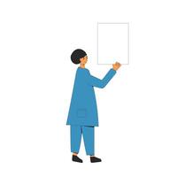 Woman holding blank banner. vector