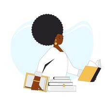 Young reading woman portrait. Pretty female person reading a book. vector