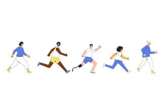 Running people. Different runners marathon vector