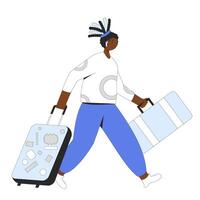 africano americano mujer corriendo con su equipaje vector