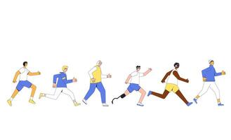 Running men. Different runners marathon vector