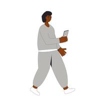 Woman holding phone. vector