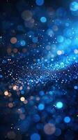 AI generated Blue glow particle, abstract bokeh background, featuring small lights scattered throughout the frame, creating an ethereal atmosphere photo