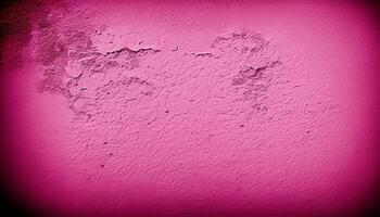 AI generated A pink wall with a patch of peeling or damaged texture, Grunge background with old stucco wall texture of magenta color photo