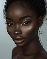 AI generated A woman with dark skin and brown eyes is posing for the camera photo