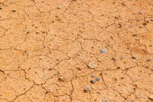 Drought land or cracked land with little stones or pebbles in full frame view background photo. photo