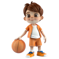 ai gegenereerd 3d renderen van een tekenfilm van jongen spelen basketbal Aan transparant achtergrond - ai gegenereerd png