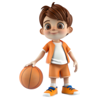 ai généré 3d le rendu de une dessin animé de garçon en jouant basketball sur transparent Contexte - ai généré png