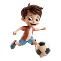 AI generated 3D Rendering of a Cartoon of Boy Playing Football on Transparent Background - Ai Generated png