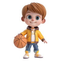 ai généré 3d le rendu de une dessin animé de garçon en jouant basketball sur transparent Contexte - ai généré png