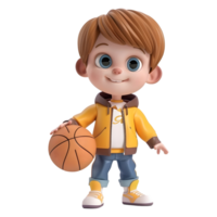 ai gerado 3d Renderização do uma desenho animado do Garoto jogando basquetebol em transparente fundo - ai gerado png