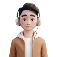 AI generated 3D Rendering of a Cartoon of Boy Listening Music With Headphone on Transparent Background - Ai Generated png