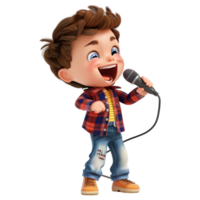 AI generated 3D Rendering of a Cartoon of Boy Singing in Microphone on Transparent Background - Ai Generated png