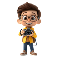 AI generated 3D Rendering of a Cartoon of Traveler Boy Having DSLR Camera in Hands on Transparent Background - Ai Generated png