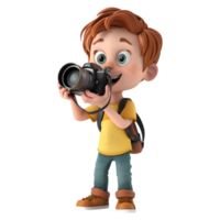 AI generated 3D Rendering of a Cartoon of Traveler Boy Having DSLR Camera in Hands on Transparent Background - Ai Generated png