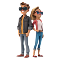 ai gerado 3d Renderização do uma desenho animado do feliz fofa casal em pé em transparente fundo - ai gerado png