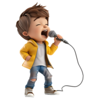 AI generated 3D Rendering of a Cartoon of Boy Singing in Microphone on Transparent Background - Ai Generated png