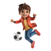 ai generiert 3d Rendern von ein Karikatur von Junge spielen Fußball auf transparent Hintergrund - - ai generiert png