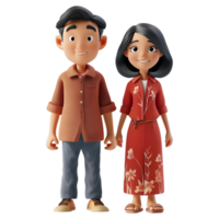 ai gerado 3d Renderização do uma desenho animado do feliz fofa casal em pé em transparente fundo - ai gerado png