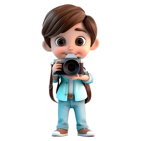 AI generated 3D Rendering of a Cartoon of Traveler Boy Having DSLR Camera in Hands on Transparent Background - Ai Generated png