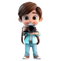 AI generated 3D Rendering of a Cartoon of Traveler Boy Having DSLR Camera in Hands on Transparent Background - Ai Generated png