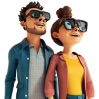 ai gerado 3d Renderização do uma desenho animado do feliz fofa casal em pé em transparente fundo - ai gerado png