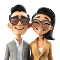 ai gerado 3d Renderização do uma desenho animado do feliz fofa casal em pé em transparente fundo - ai gerado png