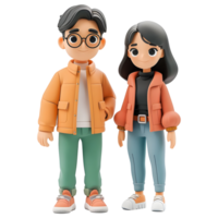 ai gerado 3d Renderização do uma desenho animado do feliz fofa casal em pé em transparente fundo - ai gerado png