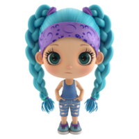 ai généré 3d le rendu de une dessin animé de fille dans bleu Cheveux permanent seul sur transparent Contexte - ai généré png