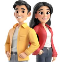 ai gerado 3d Renderização do uma desenho animado do feliz fofa casal em pé em transparente fundo - ai gerado png