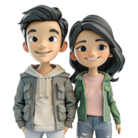 ai gerado 3d Renderização do uma desenho animado do feliz fofa casal em pé em transparente fundo - ai gerado png