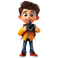 AI generated 3D Rendering of a Cartoon of Traveler Boy Having DSLR Camera in Hands on Transparent Background - Ai Generated png