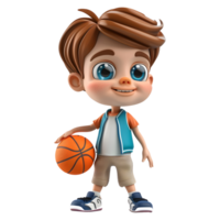 ai gegenereerd 3d renderen van een tekenfilm van jongen spelen basketbal Aan transparant achtergrond - ai gegenereerd png