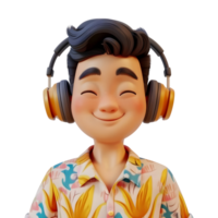 AI generated 3D Rendering of a Cartoon of Boy Listening Music With Headphone on Transparent Background - Ai Generated png