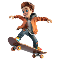 AI generated 3D Rendering of a Cartoon of Boy Skating and Enjoying on Transparent Background - Ai Generated png