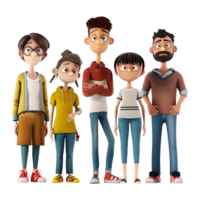 ai généré 3d le rendu de une dessin animé de content famille permanent sur transparent Contexte - ai généré png