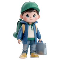 AI generated 3D Rendering of a Cartoon of Boy Holding Bag in Hands on Transparent Background - Ai Generated png